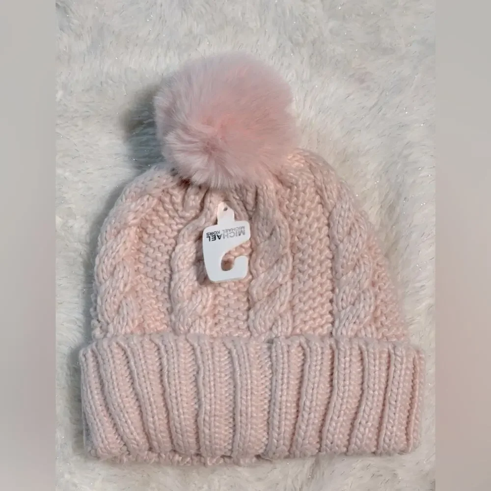 NWT - Michael Michael Kors - Women`s Cable Knit Teddy Fleece Faux Fur Pom Po…